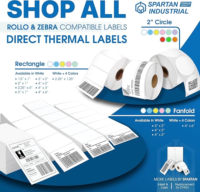 Spartan Industrial - 4" X 6" Pink Direct Thermal Fanfold Labels (500 Count, 1 Stack) - Printable Postage Shipping Labels, Package Identification - Compatible with Zebra and Rollo Printers