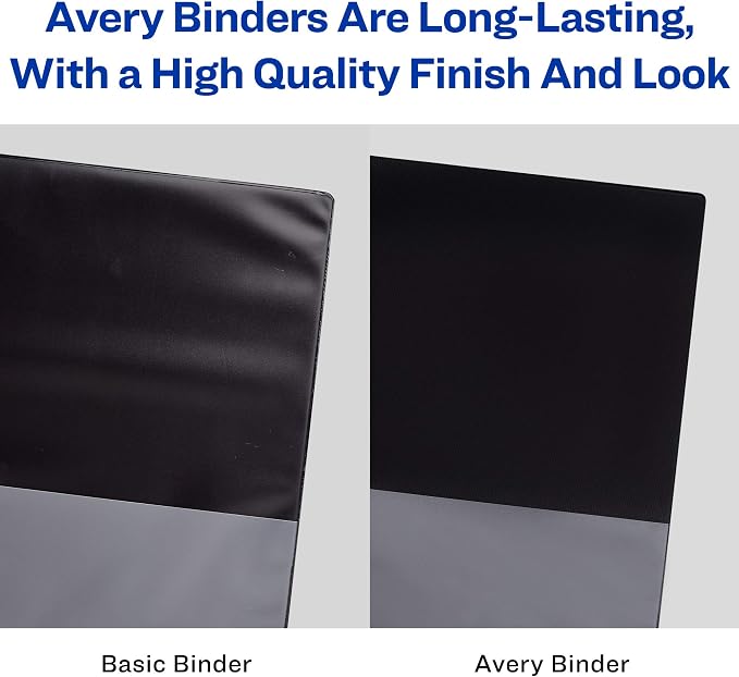 Avery Heavy Duty View 3 Ring Binder, 0.5" One Touch Slant Ring, Holds 8.5" x 11" Paper, 4 Black Binders (79708)