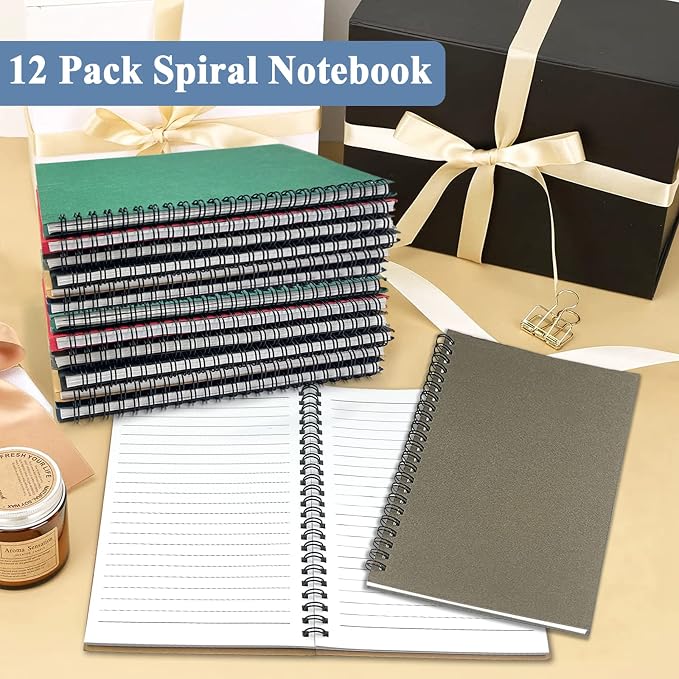12Pack Small Spiral Notebook, 5.5 x 8.3” Notebook for Work 120Page Notepads | Colored Multipack College Ruled Notebooks A5 Kraft Spiral Bound Small Notebook Journal Lined Note Pads for Writing Journaling