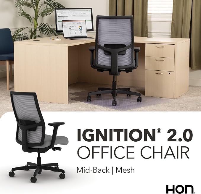 HON Ignition 2.0 Ergonomic Office Chair, Lumbar Support, Desk Chair, Frost | Ergonomic office desk chair with lumbar support, adjustable arms, office decor, workstation comfort for focused productivity