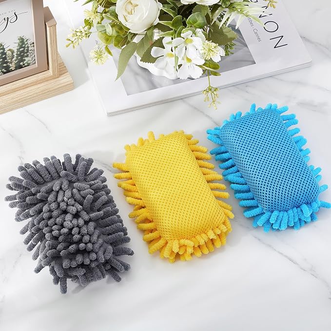 Zonon 4 Pcs 5" x 3" Dry Erase Eraser, Blue, Yellow, Gray | Microfiber Shag Washable Whiteboard Erasers for Markers and Chalk, Reusable Board Cleaners, Classroom Office Home Use