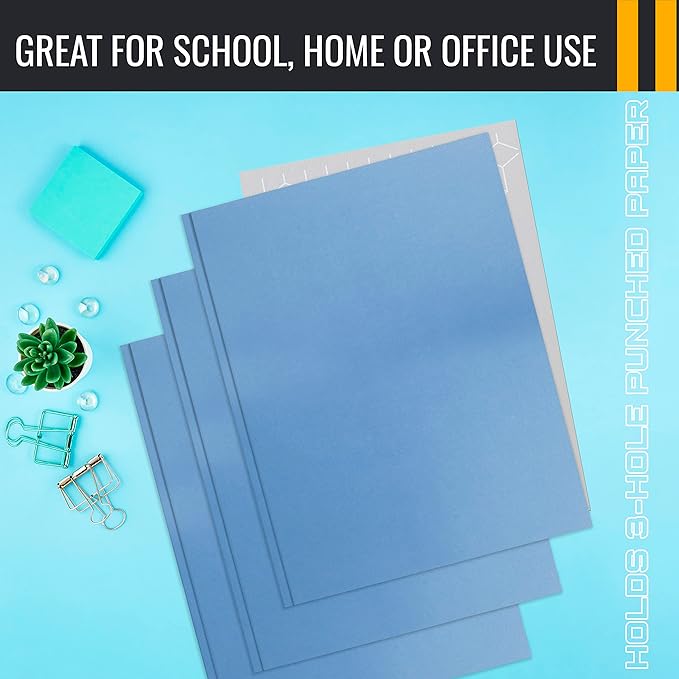 Better Office Products Light Blue Paper 2 Pocket Folders with Prongs, 50 Pack, Matte Texture, Letter Size Paper Folders, 50 Pack, with 3 Metal Prong Fastener Clips, Light Blue