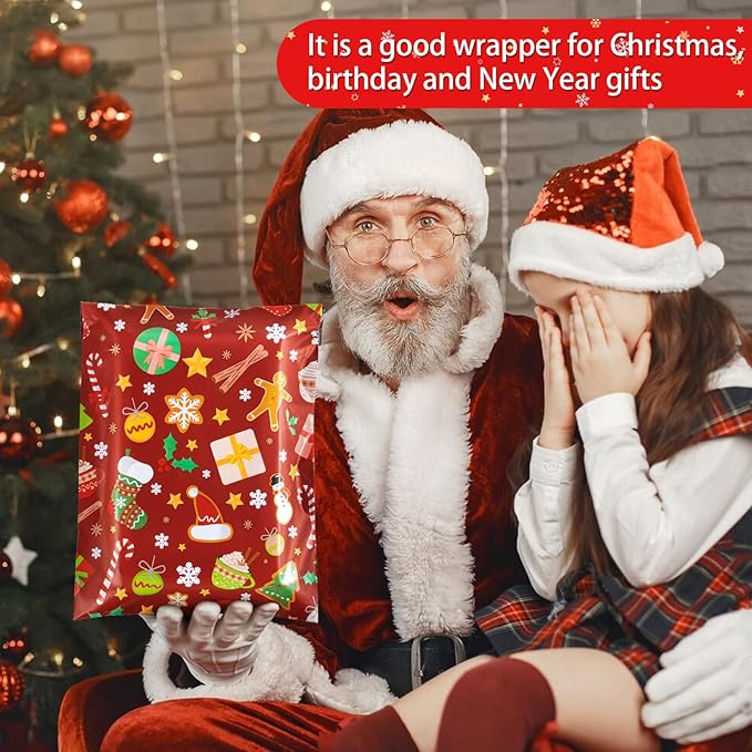 Oududianzi Christmas Poly Mailers 10x13, 100PCS Plastic Shipping Bags, Mailers Poly Bags for Shipping, Self-Seal Mailing Bags, Holiday Polymailers Packaging Bags for Small Business and Retail Stores