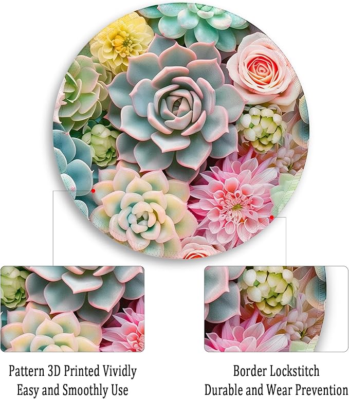 Gctriki Succulents Mouse Pad, Cute Small Mouse Pads for Desk, 8.6 in | Round Travel Mousepad for Wireless Mouse Computer Laptop, Stitched Edge, Non-Slip, Teacher Desk Decor School Office Supplies