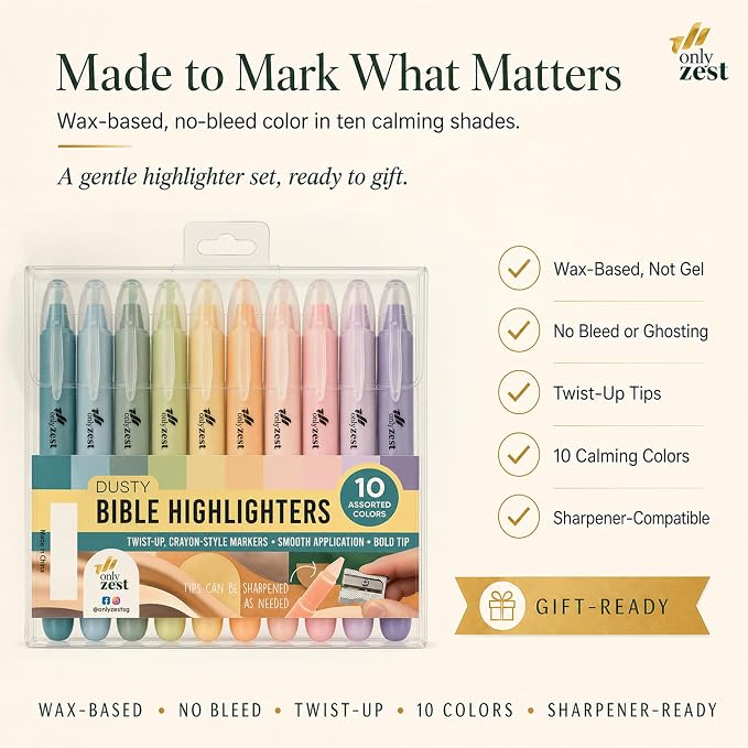 10 Pack Bible Safe Highlighters - Dusty Color, Wax Highlighters | No Bleed, Scripture Markers for Journaling, Study Accessories and School Supplies