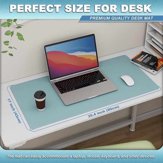 K KNODEL Large Desk Protector Mat and Pad for Office (Sky Blue, 17"x35.4") | Waterproof Desk Mat, Desk Pads and Blotters, Desktop Mat, Desk Protector and Cover, Office Computer, Laptop and Keyboard Mat