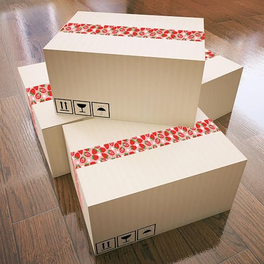Whaline Strawberry Packing Tape Cute Strawberry Fruits Pattern Tape Waterproof Shipping Tape for Small Business DIY Crafts Box Carton Decor