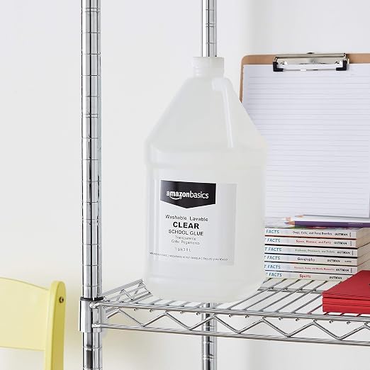 Amazon Basics All Purpose Washable Clear Liquid School Glue for Making Slime, Paper, Cardboard, Wood, Craft Projects, 128 fl oz