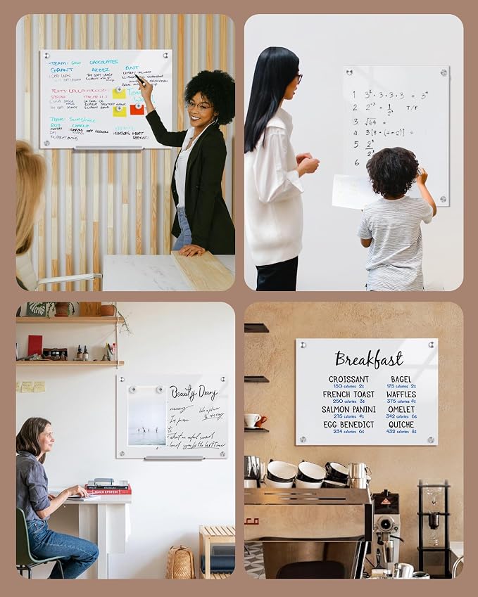 Mifuro Magnetic Glass Whiteboard,24"x18" Wall Mounted Frameless Dry Erase Board for Office, Home & School Ultra White