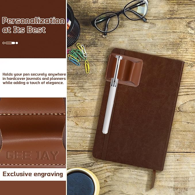 Handmade Leather Pen Holder Clip for Notebooks and Journals, Sturdy Brown Pen Loop with Metal Clip, Secure Pencil Organizer for Planners, Bibles, and Books (1-Pack)