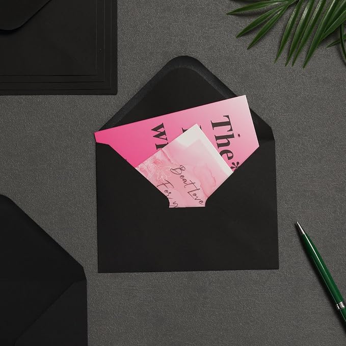 200 Pack 4x6 Envelopes Black - Contour Flap A4 Envelope,Premium 120gsm Thick Paper Invitation Envelopes for Back to School,Wedding RSVP Cards,Photos,Postcards,Greeting Cards,Mailing