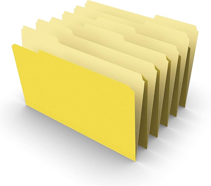 Staples Colored File Folders, Legal Size, 3‑Tab Top‑Tab Design, Yellow, Durable Paper Stock, 100/Pack