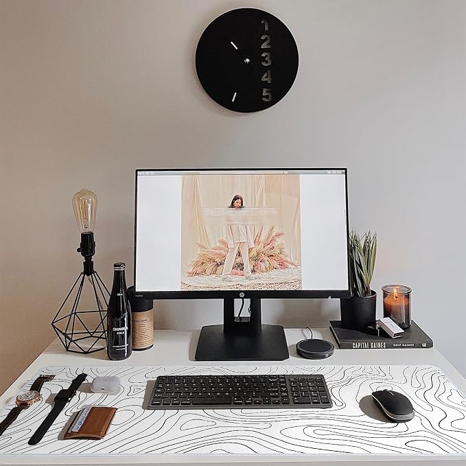 Topographic Mouse Pad XL - Large Extended Desk Mat for Gaming, Black and White Minimalist Keyboard Pad for Office & Home