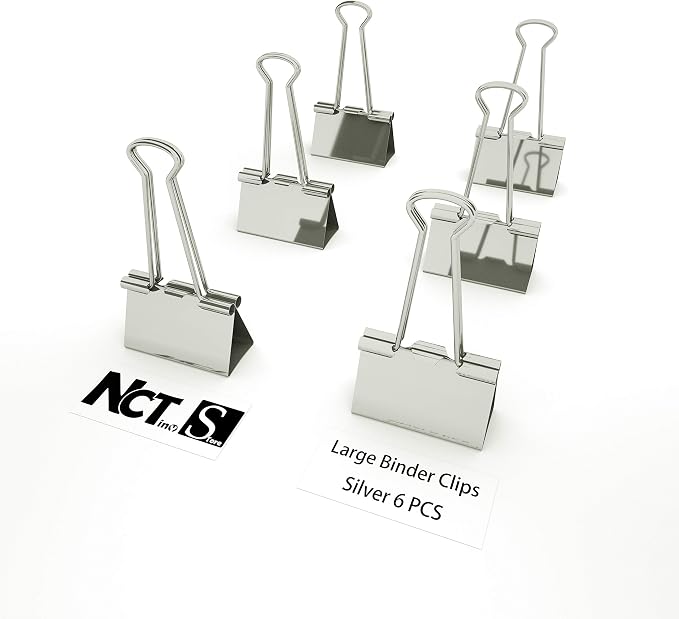 Nctinystore Binder Clips Large Metal Clamp - 2 in (2 inch) (Silver, 6 - Count)