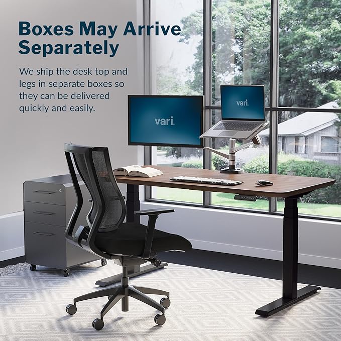 Vari Classic Electric Standing Desk - VariDesk Height Adjustable Sit/Stand Desk - Dual Motor with Memory Presets, Stable T-Style Legs - Gaming or Home Office Workstation - 60”x30”, Walnut/Black
