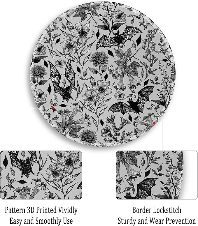 Gctriki Goth Floral Bat Mouse Pad, Small Mouse Pads for Desk Decor, 8.6 in | Non-Slip, Stitched Edge, Round Mouse Mat for Computer Laptop Travel, Gothic Home Office Desk Accessories Supplies Women Gift