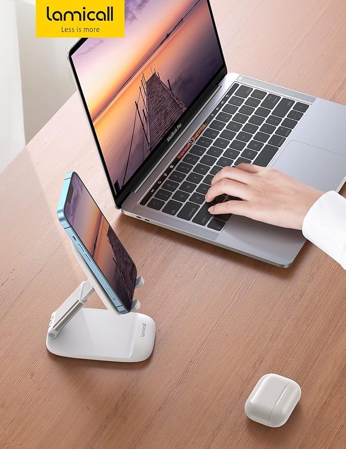 Lamicall White Cell Phone Stand for Desk, Phone Holder | Desk Accessories, Telephone Stands, Workspace Organizersf, Gifts for Christmas