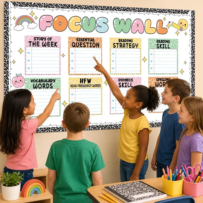 Composition Notebook Reading Bulletin Board Set Focus Wall Bulletin Board Back to School Classroom Decoration Colorful Cutouts for First Day of School Class Chalkboard Wall Door Decor Supplies