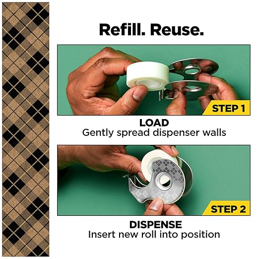 Scotch Stainless Steel Refillable Dispenser and 2 Rolls of Scotch Magic Tape with 66% Plant Based Adhesive, 0.75 in. x 550 in, Invisible Tape, Office Supplies and School Supplies