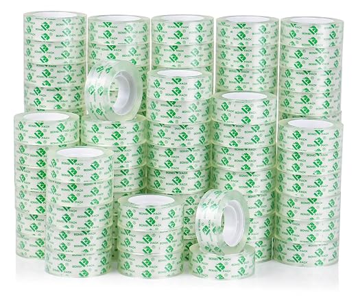 BOMEI PACK 96 Rolls Crystal Clear Transparent Tape, Stationery Tape Refills Rolls for Dispenser, 3/4 in x 900 in,1 inch Core, Gift Wrapping Clear Tape Bulk for Office, School and Home