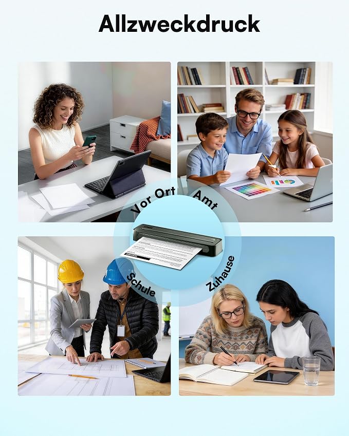 D90E Portable Printer Wireless for Travel, Bluetooth & USB Inkless Printer Supports 8.5 x 11 Inch Thermal Paper, Compatible with Phone Laptop for Home Use Car Office School, Dark Cyan
