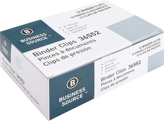 Business Source Fold-Back Binder Clips, Black, Large (Pack of 12)