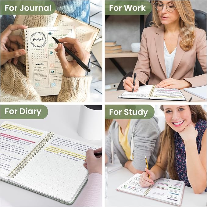 Dotted Spiral Journal Notebook for Women & Men, 140 Pages, Dotted Notebook for Journaling & Note Taking, Journals for Writing, A5(5.7" x 7.9") – Green