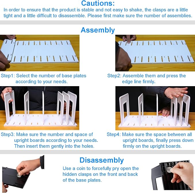 Adjustable Vertical File Sorter Sturdy Plastic Expandable Upright File Holder, Desktop Binder Organizer, Home School Office File Organizer Bookshelf Divider, Assemble Easily Endlessly, White