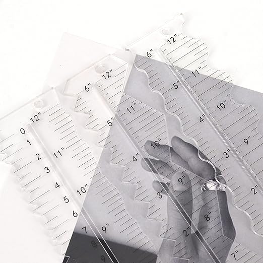 Acrylic Paper Tearing Ruler Craft Ruler for Cutting Paper to Wavy Line Jagged and Irregular Edges 12'' Measuring Tool for Engineering School Office Architect and Drawing