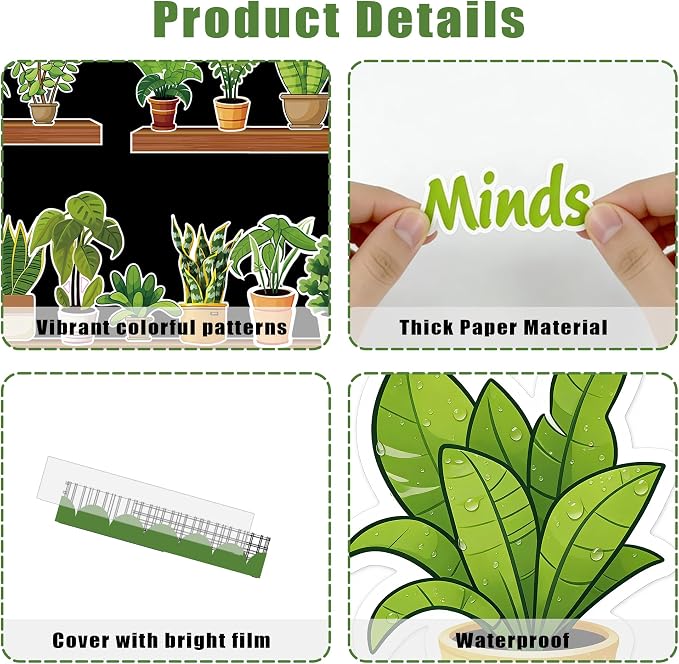 Greenery Bulletin Board Set Summer Bulletin Board Decorations Potted Plant Motivational Cutouts with Great Minds Bloom Here – Classroom Decor for Classroom Window Wall Home Office School Party Decor