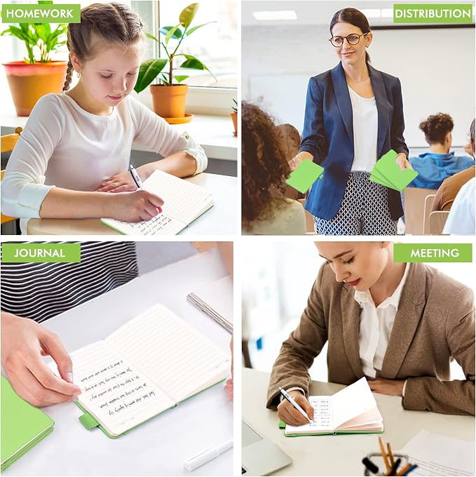 feela 3 Pack Pocket Small Notebook Journals, Mini Cute Memo Notepad Hardcover College Ruled Lined Journals with Pen Holder for Women Girls Office School, with 3 Black Pens, 3.5”x 5.5”, A6, Green