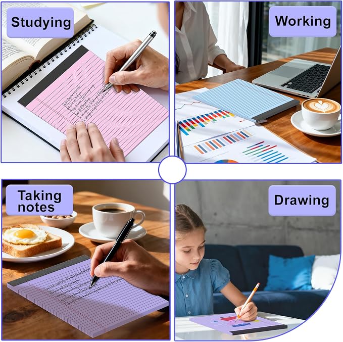 3 Pack Colored Legal Pads 8.5 x 11 Inch, Wide Ruled Notepads Lined Memo Note Pads, 8.5x11 Inch Micro Perforated Writing Pads 30 Sheets Per Pad for Work Study Daily Note Taking List