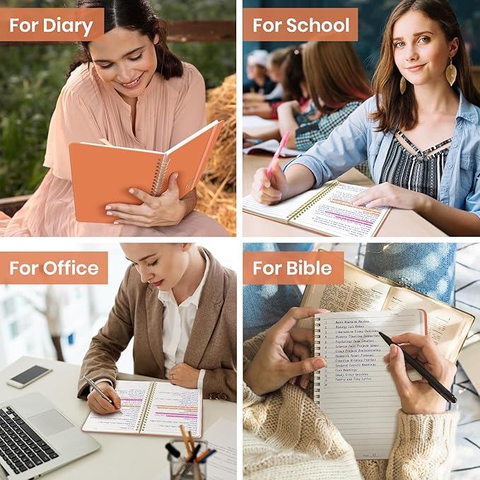 ZOTIA Lined Spiral Notebook for Work Hardcover Spiral Journal College Ruled | Coral, 5.7" x 7.9" Spiral Journals for Writing, Work Notebooks, Note taking and Office School Supplies, 140 Pages