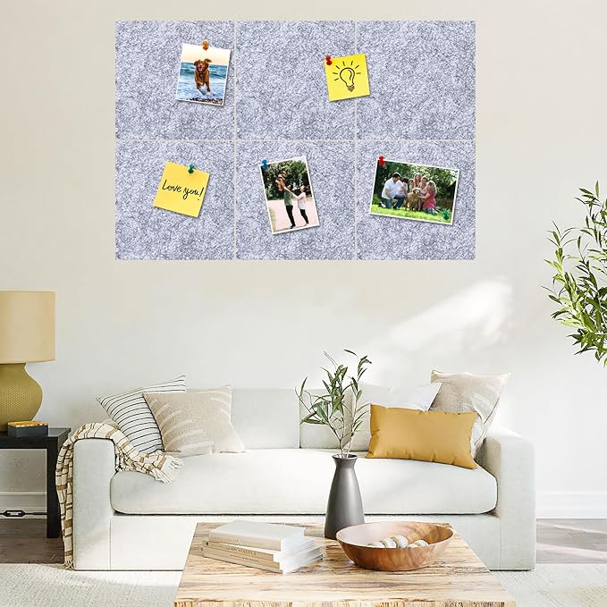 Square Felt Cork Bulletin Board Tiles, Self Adhesive DIY Felt Pin Board for Wall 30" x 20" with 35 Pushpins for Office School Home Wall Decor Stickers Memos Photos Display (Light Grey)