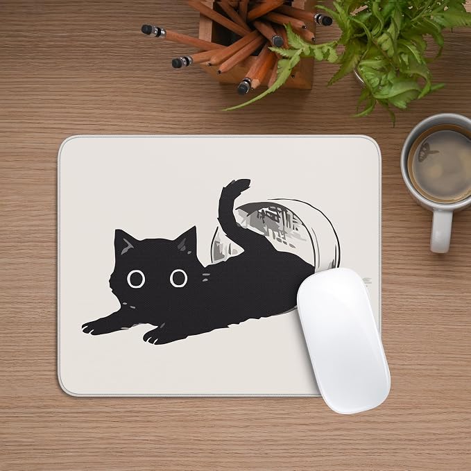 Cute Black Cat Mouse Pad,Kawaii Anime Cat Mouse Pads for Wireless Mouse Desk Accessories,10"X8" Travel Mousepad with Non-Slip Rubber Base, Stitched Edge Mouse Pads for Desk,Computers,Laptop,Office