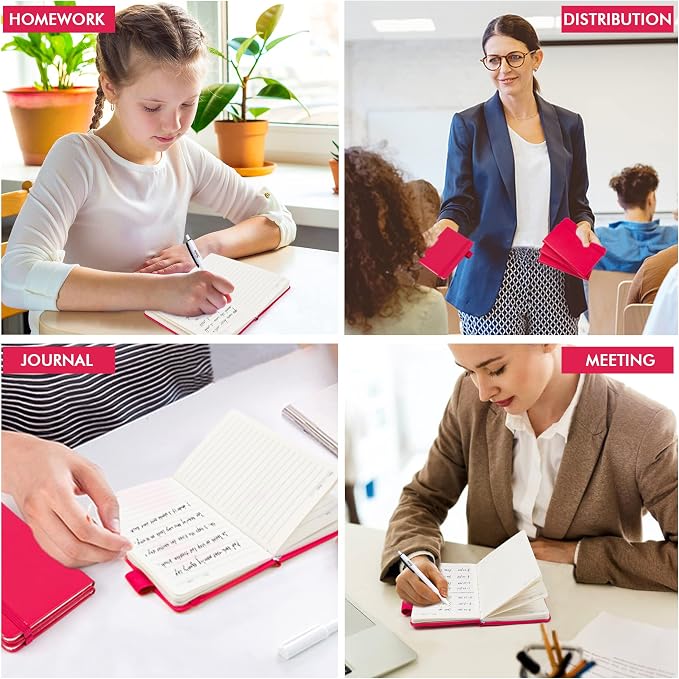 feela 3 Pack Pocket Small Notebook Journals, Mini Cute Memo Notepad Hardcover College Ruled Lined Journals with Pen Holder for Women Girls Office School, with 3 Black Pens, 3.5”x 5.5”, A6, Berry