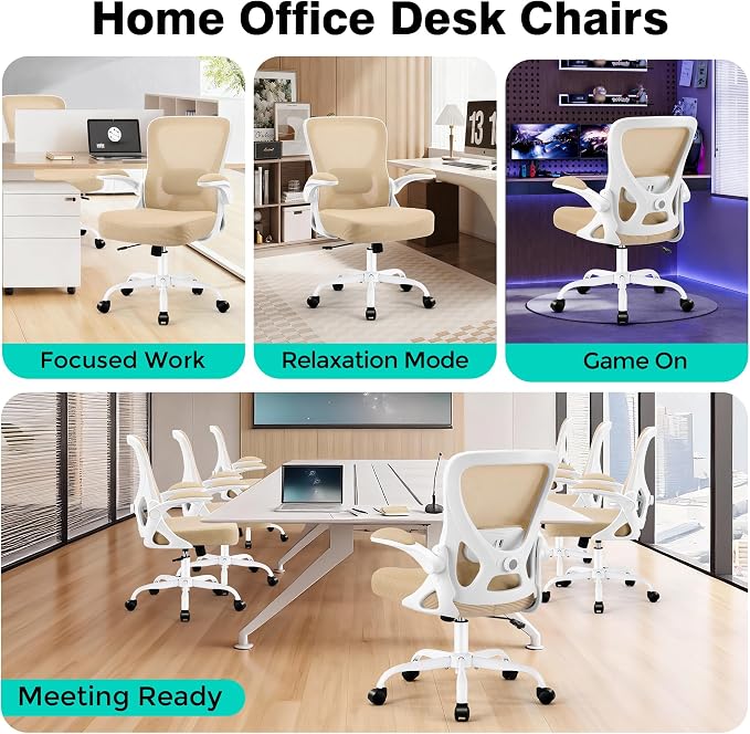 Office Chair - Ergonomic Breathable Mesh Desk Chair with Adjustable Lumbar Support and Flip-up Armrests - Executive High Back Rolling Swivel Comfortable Computer Gaming Chair for Home Office