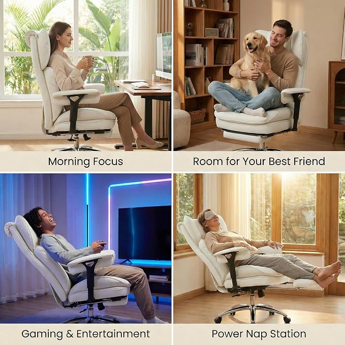 Efomao Big & Tall Desk Chair, Wide Executive Office Chair with Footrest White