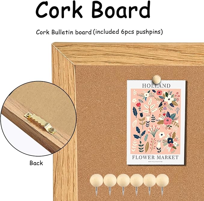 Cork Board Bulletin Board,Large Corkboard for Walls,11.8" x 35.4",Brown | Long Strip Corkboard with Frame, Wall Mounted Cork Board with Installation Kit,Pin Tackboard for Home,Office, School