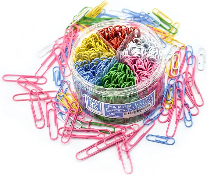 450 Color Paper Clips Assorted Sizes Small, Medium and Large Paper Clips for Paperwork Ideal for Home, School and Office Use (Assorted, Multicolored)