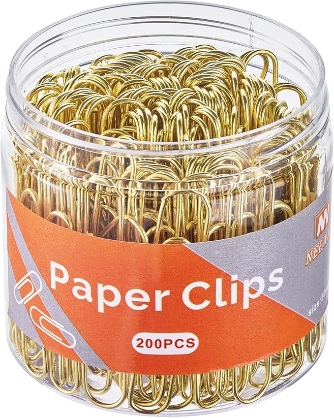 NEEWAY Gold Paper Clips, 200 Count Large Size, 2 Inch Jumbo Paperclips, Stylish Gold-Plated Paper Clip (Pack of 2)