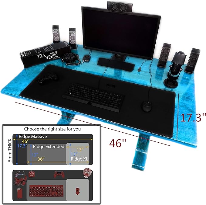 Gaming Mouse Pad (5mm) Massive 46 inch | 46x17.3x0.20 Extra Thick | Black | Stitched Edge, Large Washable Desk Mat