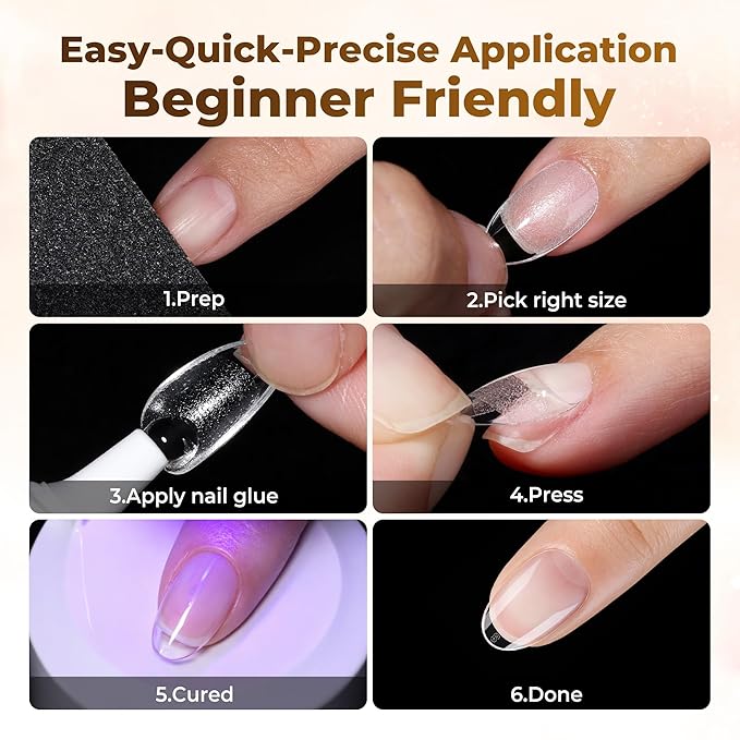 UNA GELLA Short Oval Almond Fake Nails 504pcs Press on Nails Pre-shape Short Almond Round Gel Nail Tips for Full Cover Acrylic False Nails For Nail Extension Home DIY Salon 12 Sizes False Gelly Tips