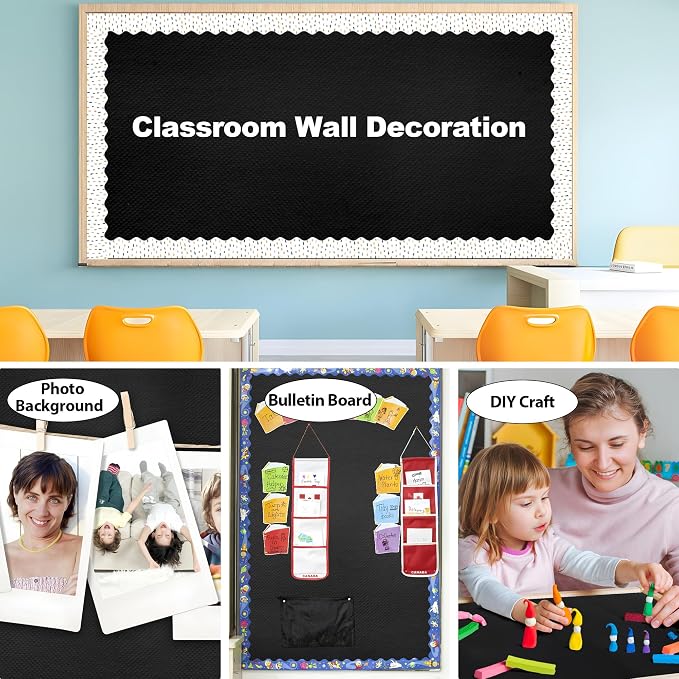 Black Bulletin Board Roll 15.7 in x 36 ft Reusable Non-Woven Fabric Background Roll for Classroom Fade Resistant Waterproof Erasable Black Bulletin Board Decor for School Office Arts Crafts Wall Decor