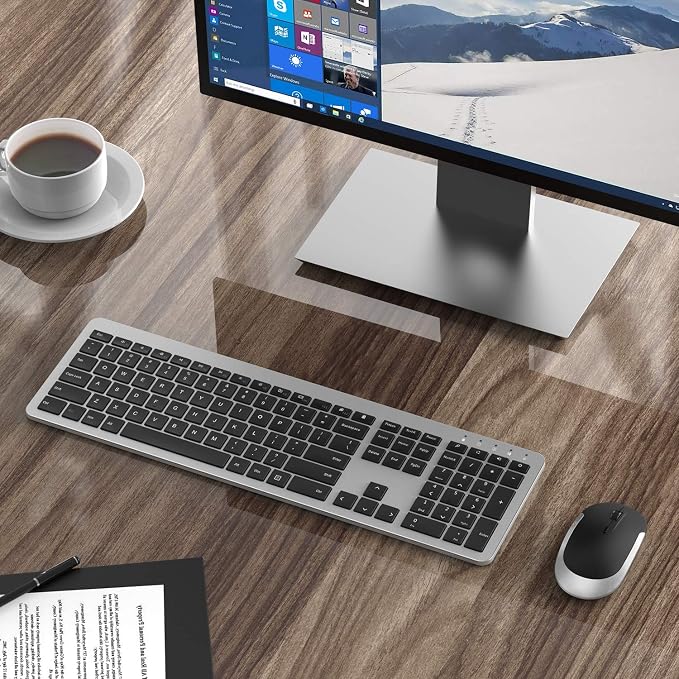 seenda Wireless Keyboard and Mouse Combo, Slim Full-Size Design | Quiet typing and mouse clicks, 2.4G USB receiver, Adjustable DPI mouse, Compatible for Windows PCs/laptops, Black and Silver