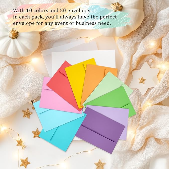 Slapaflife 50 Pack 5x7 Envelopes, 5x7 Colored Self-Seal Envelopes for Invitations, postcard, Wedding,Greeting Cards,Photos