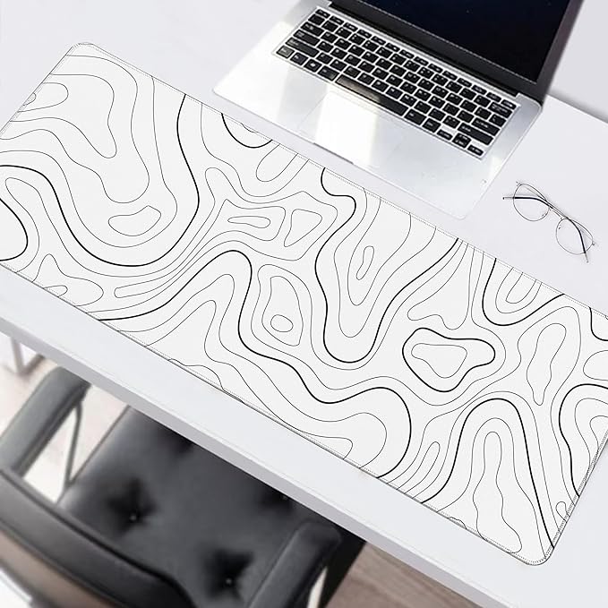 Long Gaming Mouse Pad Extended Anime Large Desk Pad with Non-Slip Base Full Keyboard Mat with Stitched Edges for Gaming and Office 31.5 x 11.8 inches (White Geometry)