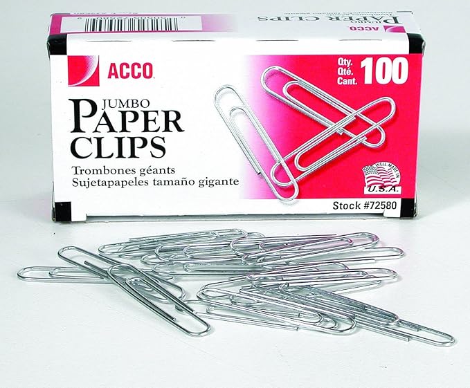 ACCO Paper Clips, Jumbo, Smooth (72580), 100 Count (Pack of 2)