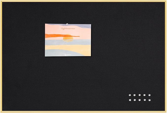 Fabric Bulletin Board 30x20 inches, Golden Aluminum Framed Wall Pin Board | Cork Board Alternative for Wall with Push Pins for Office and Home, Linen Display Mood Board for Photos, Notes & Reminders