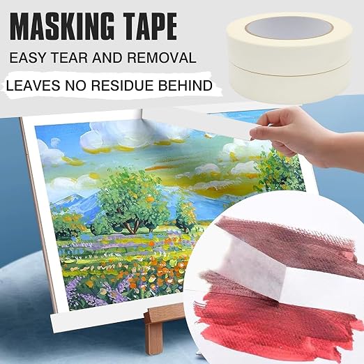 Masking Tape 1 inch X 55 Yards X 2 Rolls, 328FT Total, Beige White Painters Tape General Purpose Tape for Arts DIY Crafts Painting Labeling Decoration School Projects Home Office
